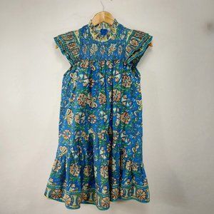 Love the Label Anthropologie Dress XXS Blue Mini Floral Boho Smocked Ruffle